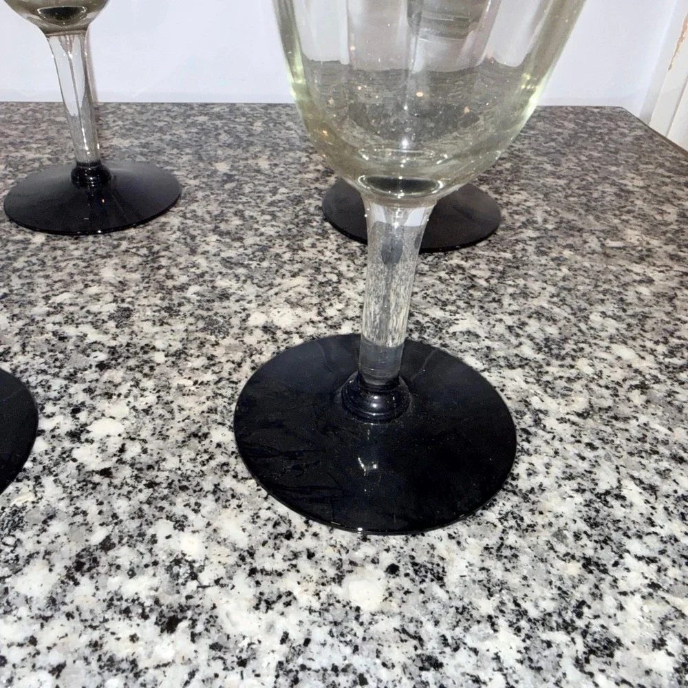 Vintage Cristal d'Arques black stemmed wine glasses Set of 6 Black